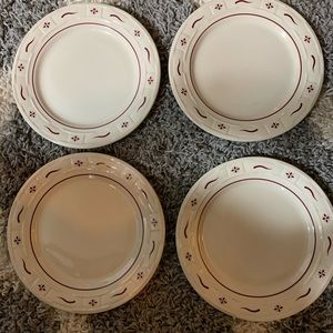4 Red Longaberger Dinner Plates